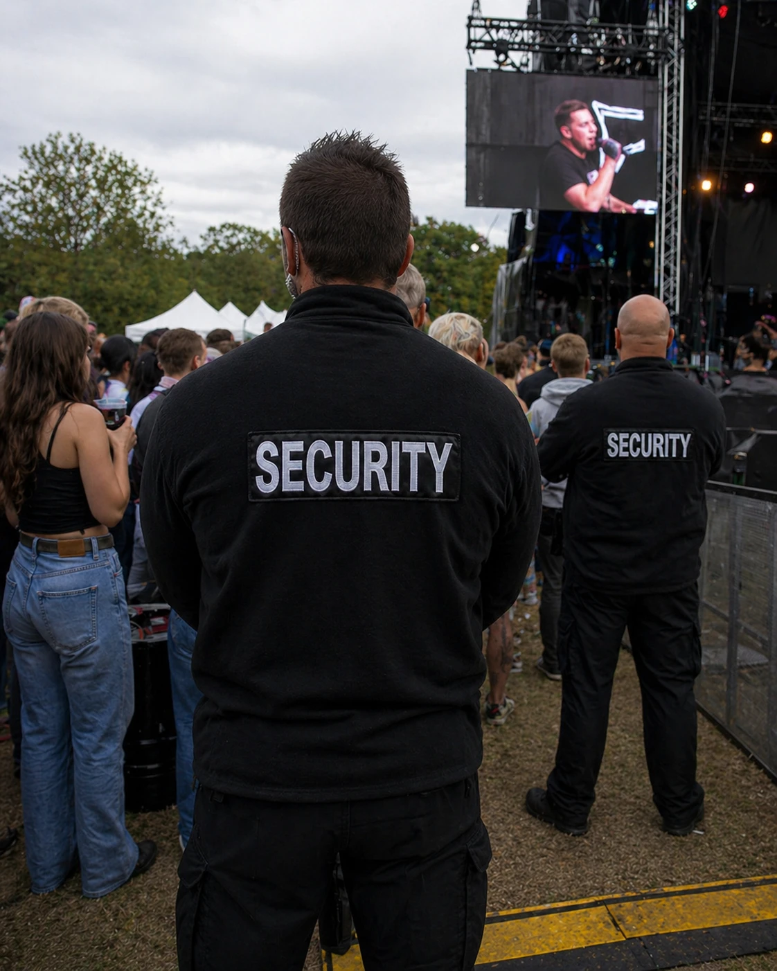 Luxury event venue entrance with security barriers