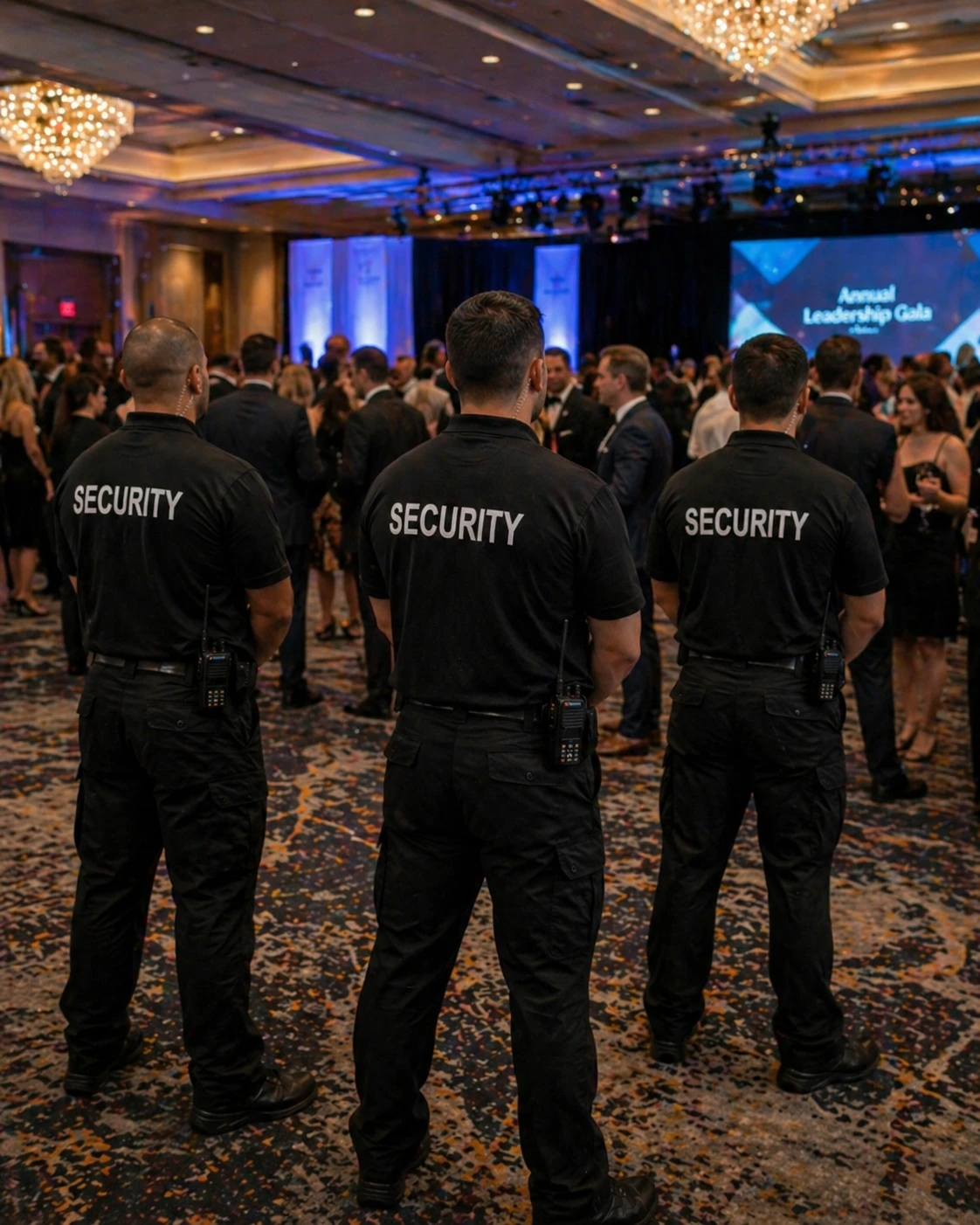 Alpha Security event guards walking through a corporate gala