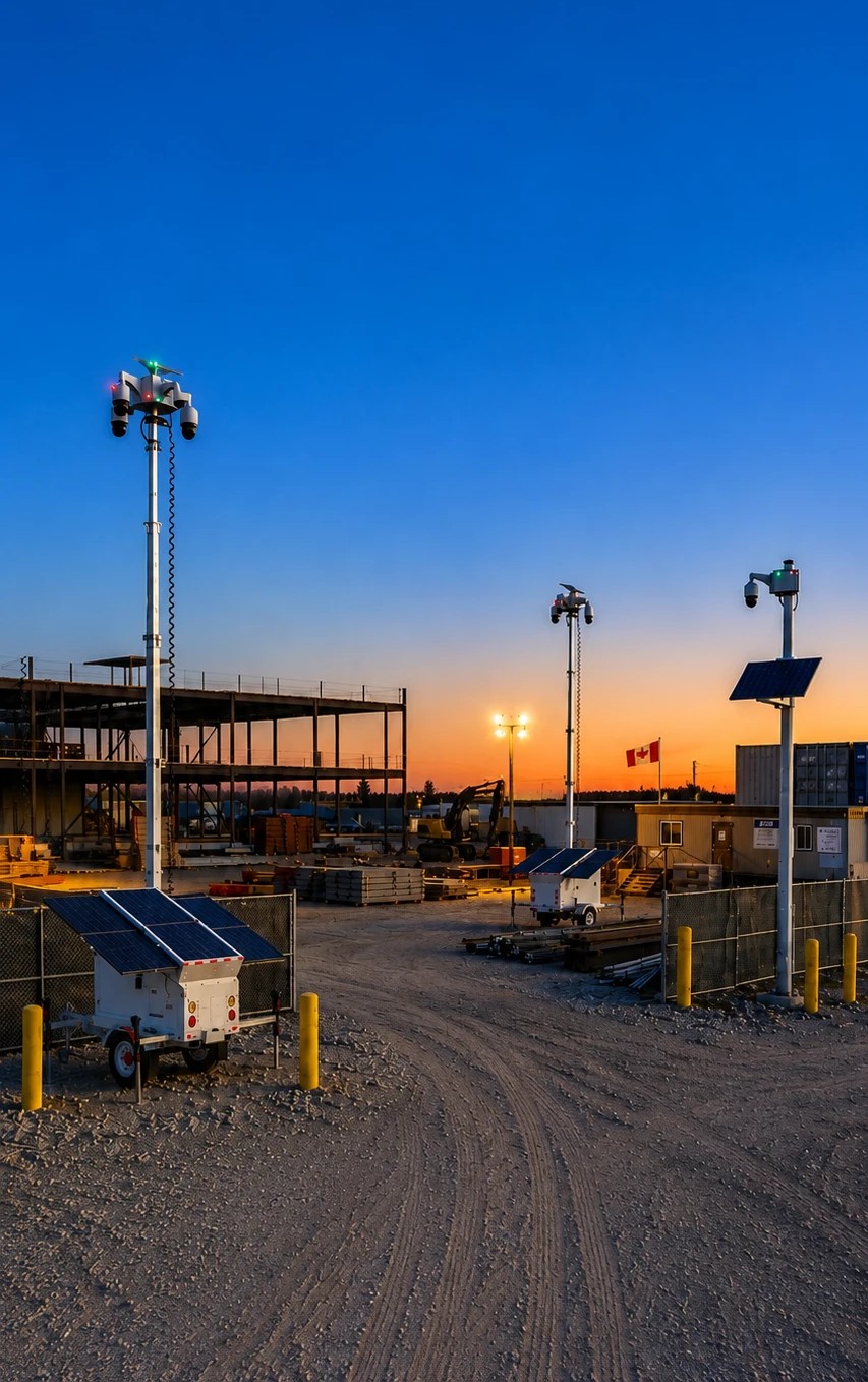 Multiple mobile surveillance units deployed across a construction site